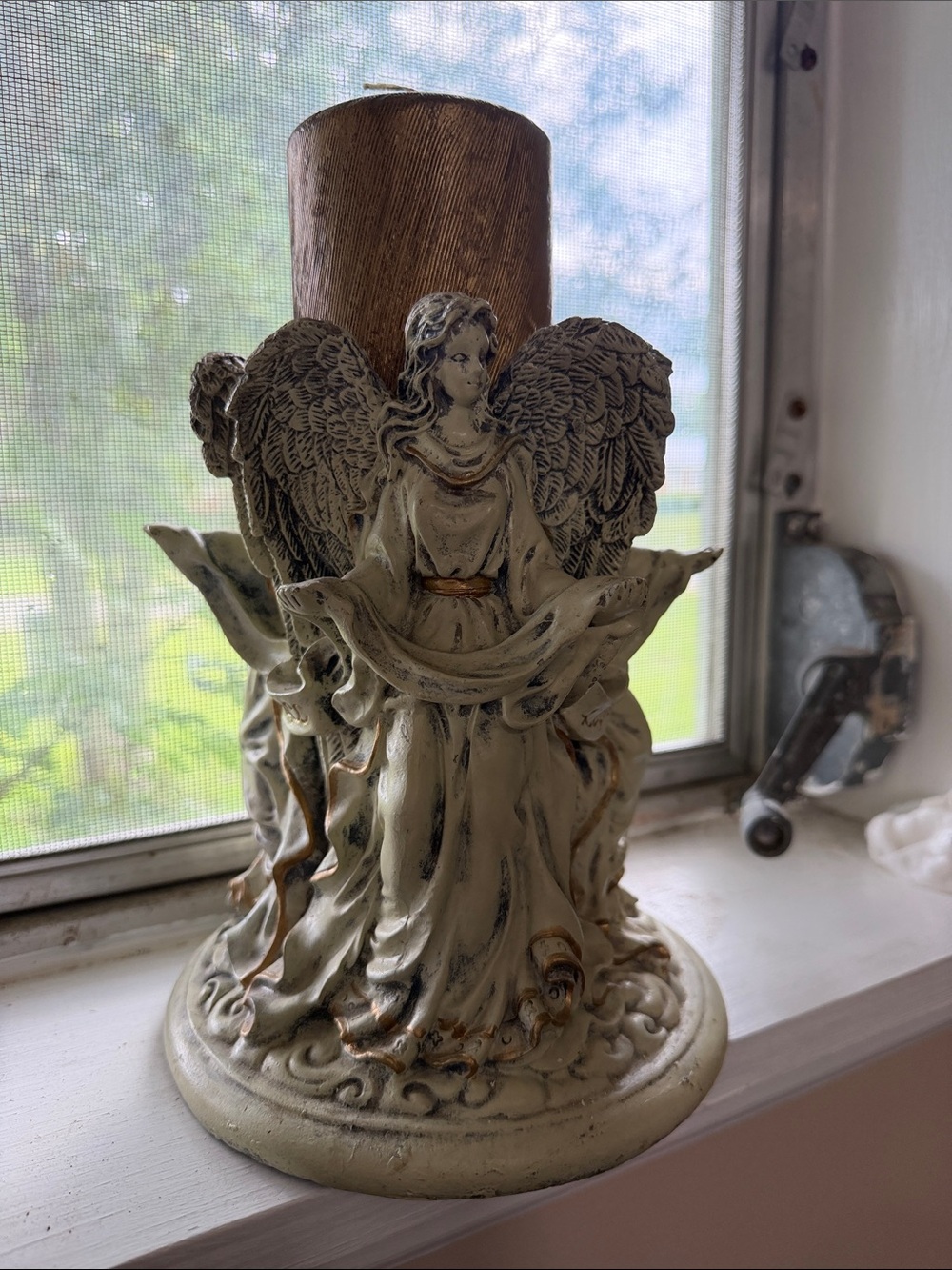 Angel Candle Holder in Cream with Gold Accents
